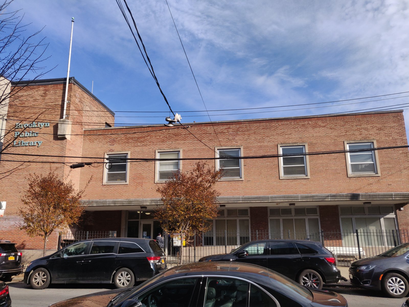 Borough Park Library exterior on 43rd Street, photographed in 2019.