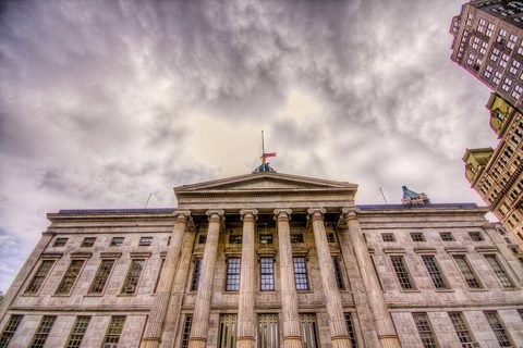 The columned main facade of Brooklyn Borough Hall, photographed in 2011