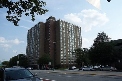 A Starrett City apartment tower seen across Pennsylvania Avenue.
