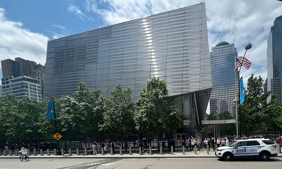 9/11 Memorial & Museum entrance pavilion, photographed in May 2023