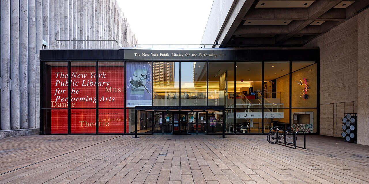 Named entrance to the New York Public Library for the Performing Arts, photographed in 2024