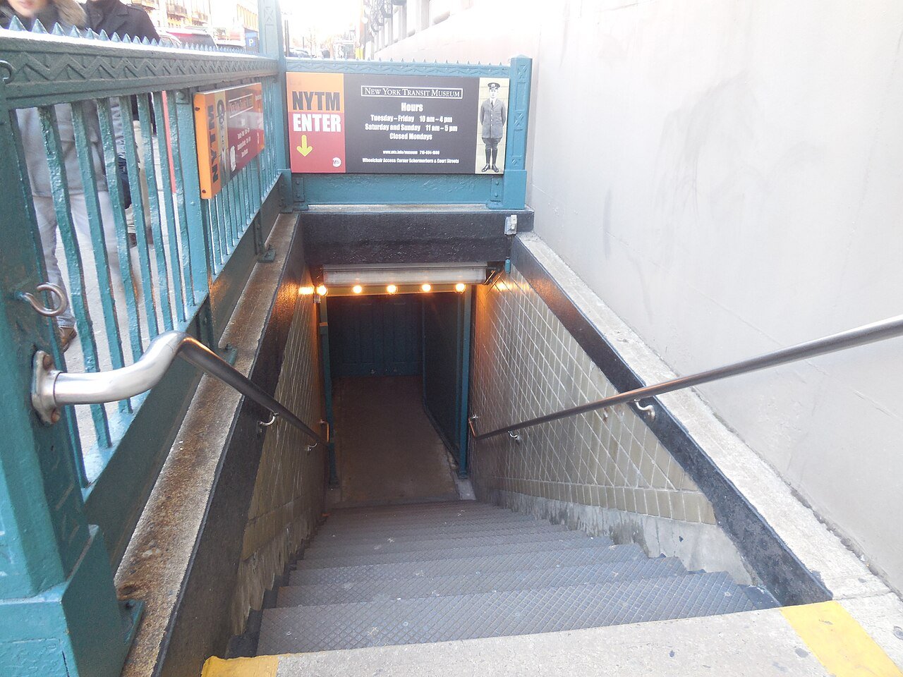 Main stair entrance to the New York Transit Museum, photographed in February 2016