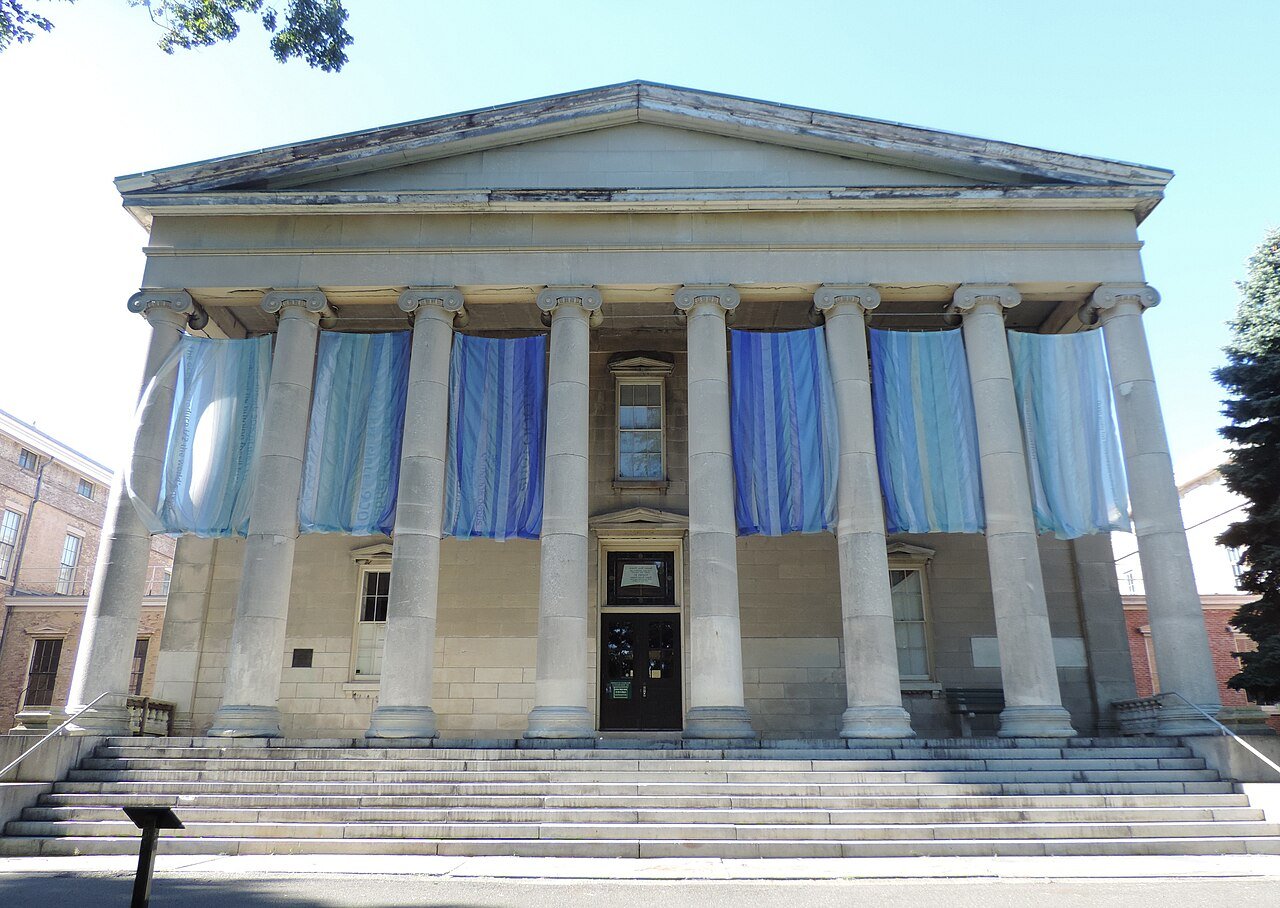The columned front of Building C on Snug Harbor's Temple Row