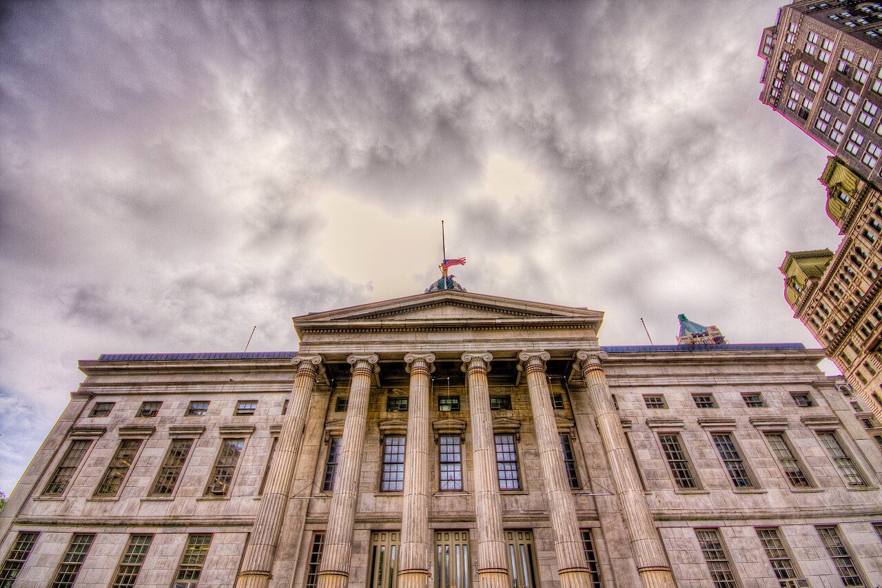 The columned main facade of Brooklyn Borough Hall, photographed in 2011