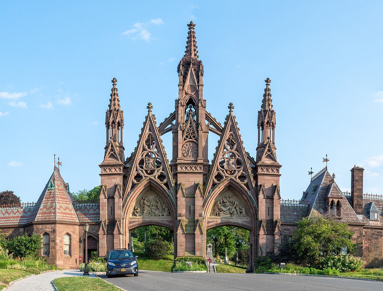 The Gothic Revival entrance gates of Green-Wood Cemetery at Fifth Avenue and 25th Street