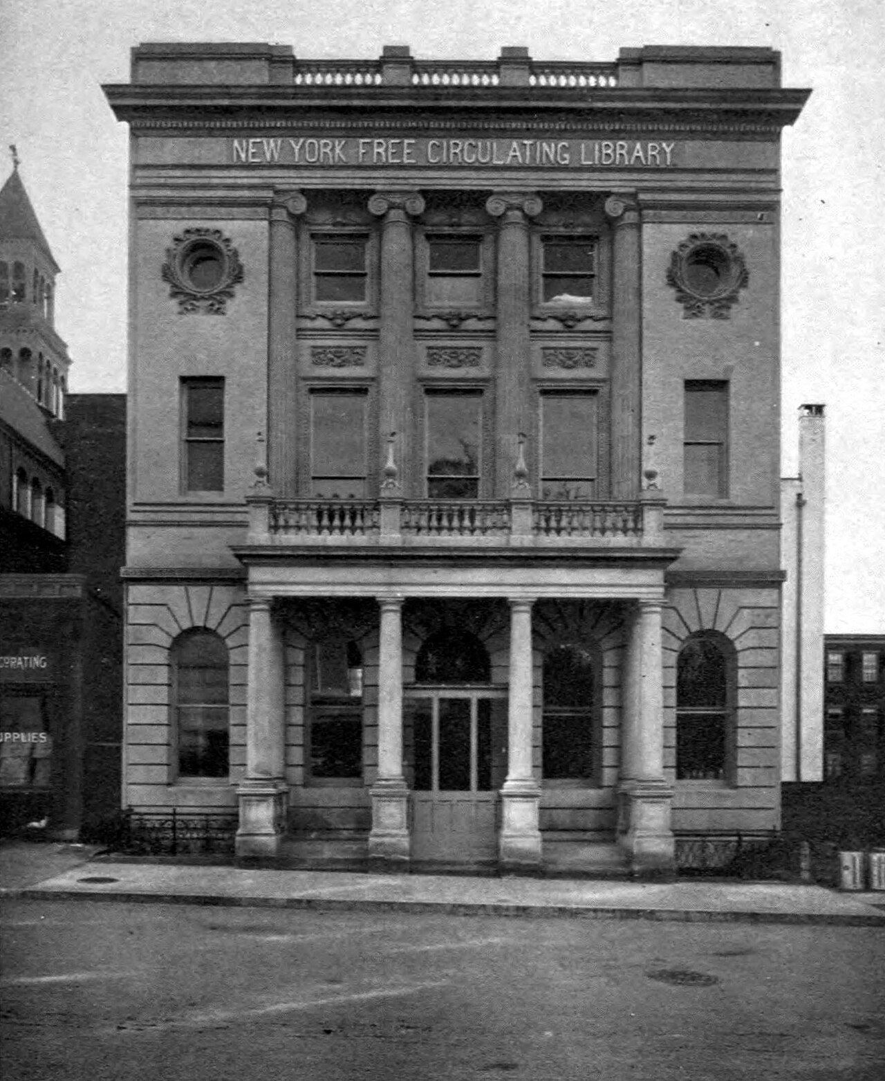 Historic photograph of the Bloomingdale Free Circulating Library facade, published in 1917