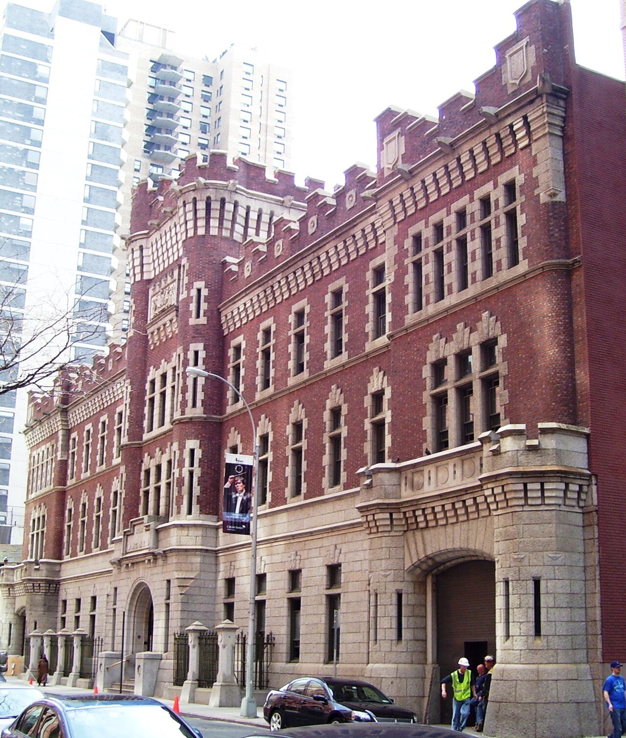 First Battery Armory's central tower, turrets and arched entrance on West 66th Street in 2011