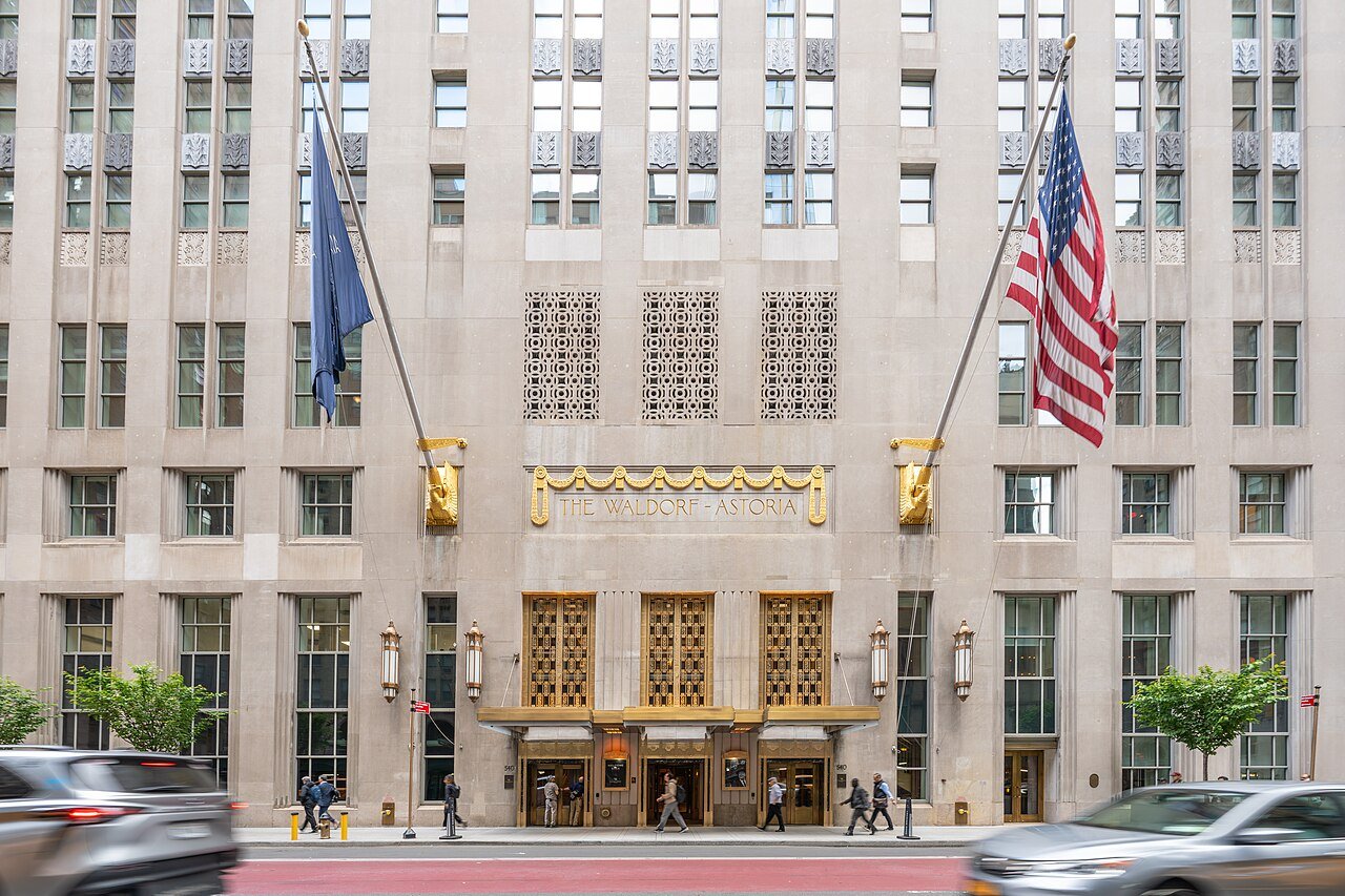 Waldorf Astoria's Park Avenue entrance and bronze doors in 2026