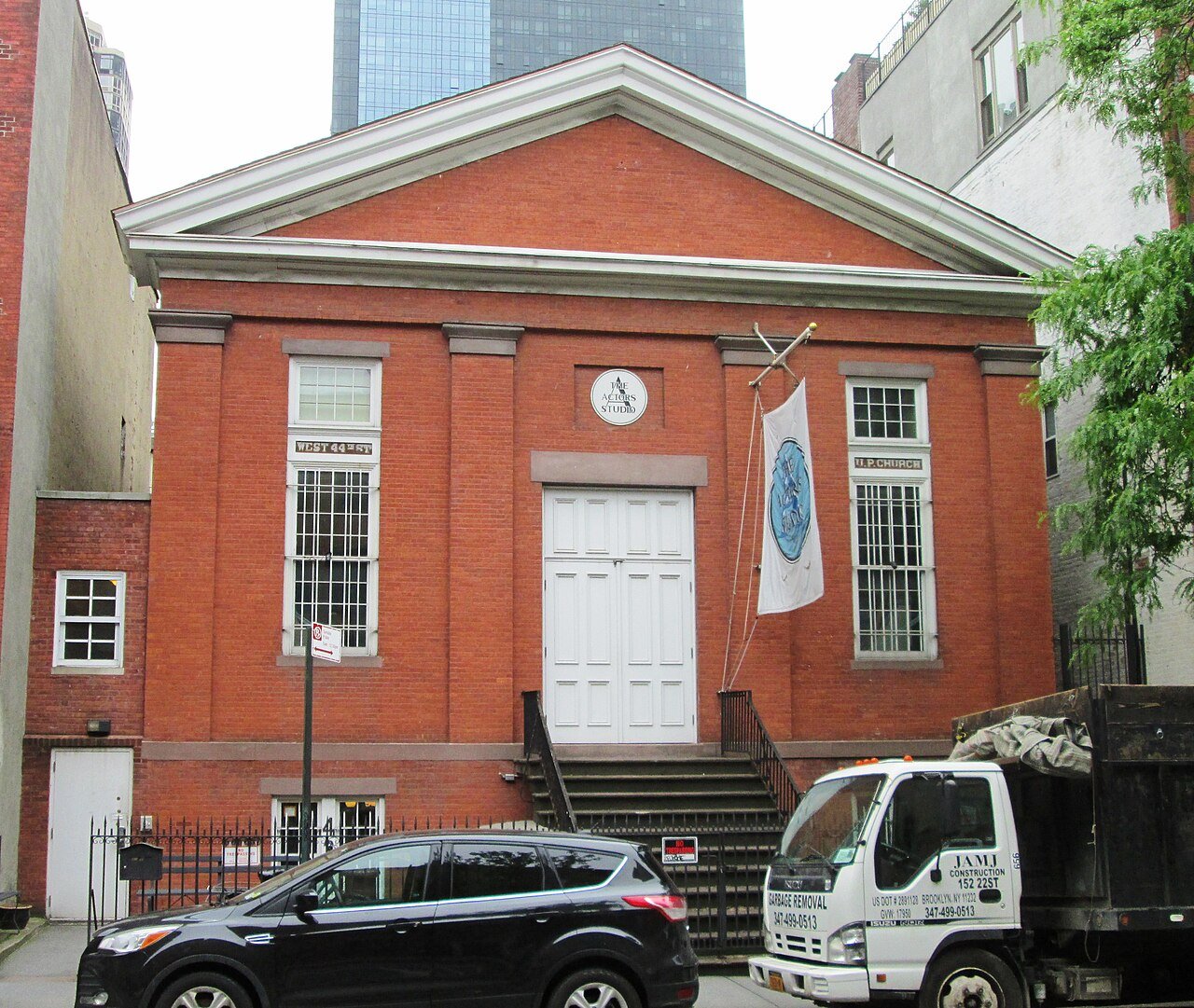 Actors Studio's red-brick former church front and central doorway on West 44th Street in 2018