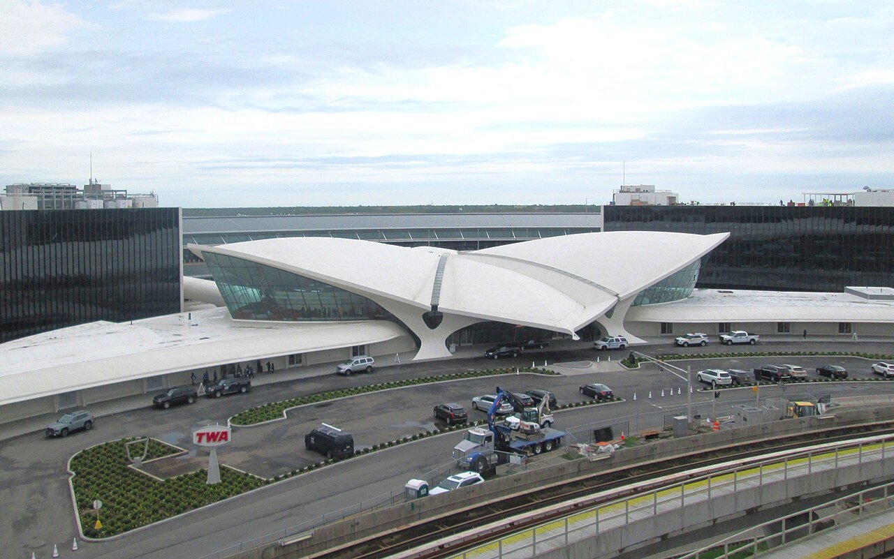 The sweeping curved roof of Eero Saarinen's TWA Flight Center at JFK Airport