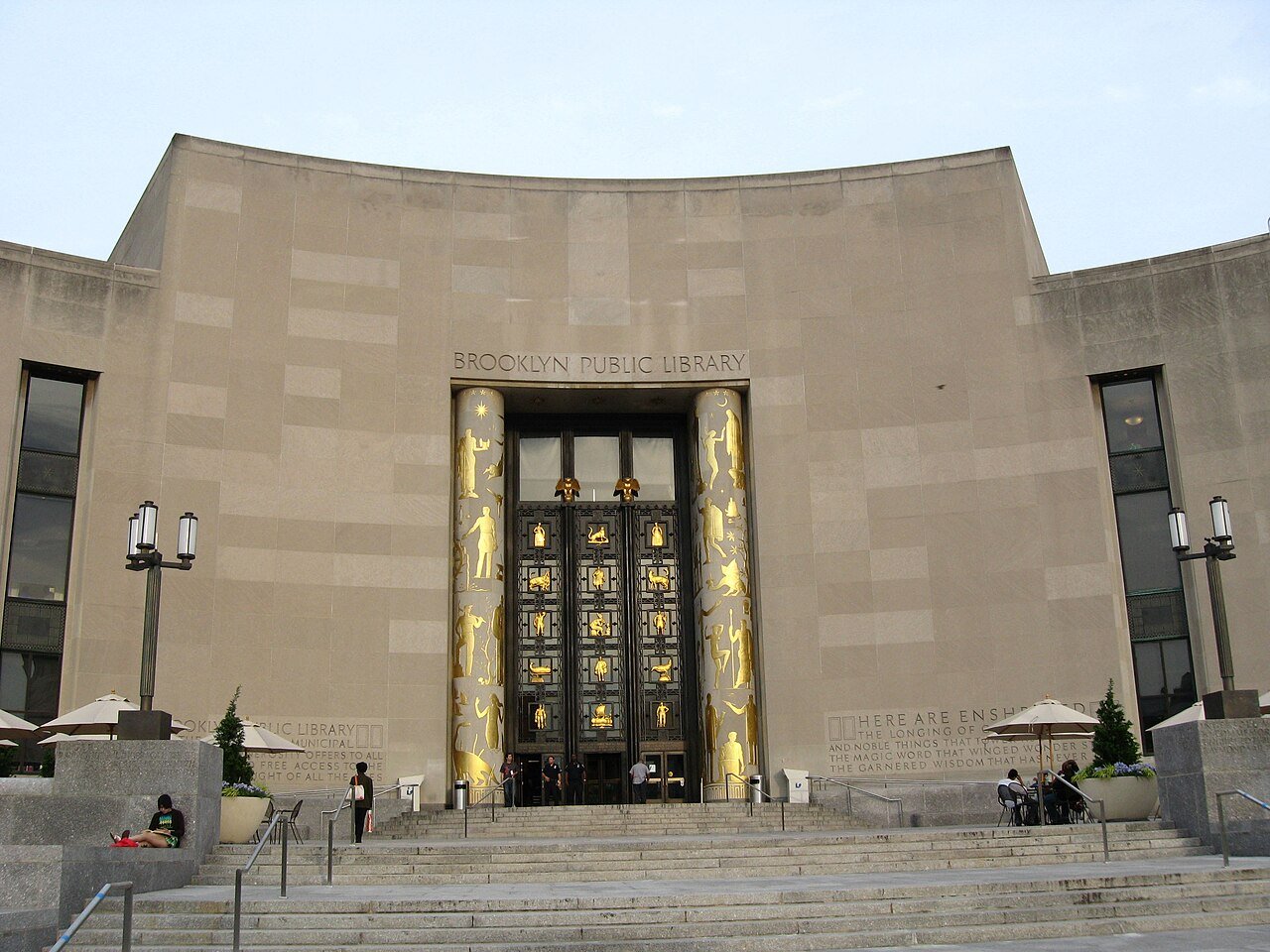 The gilded entrance of Brooklyn Public Library's Central Library at Grand Army Plaza