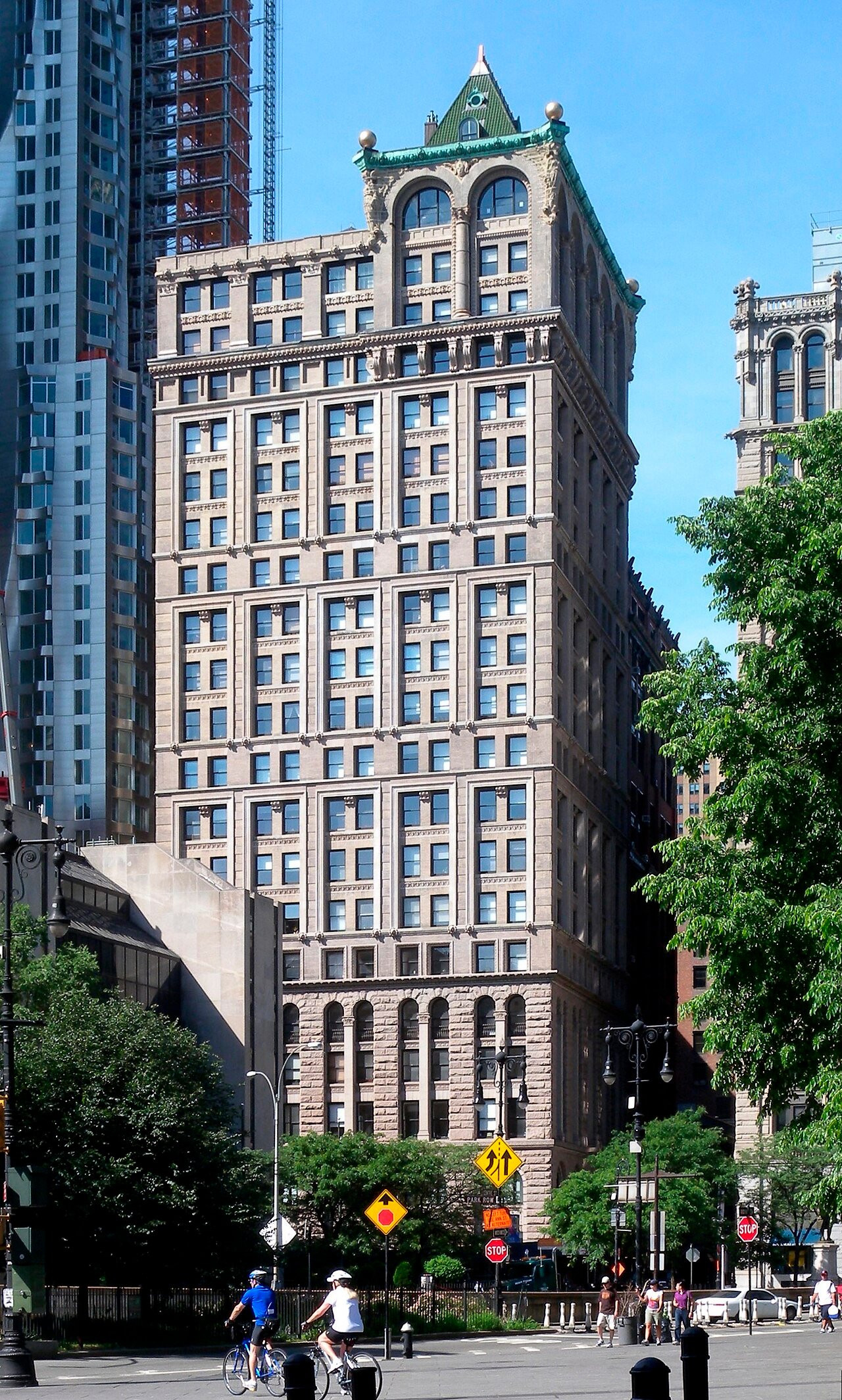 American Tract Society Building's upper arcade and roof tower at Nassau and Spruce Streets