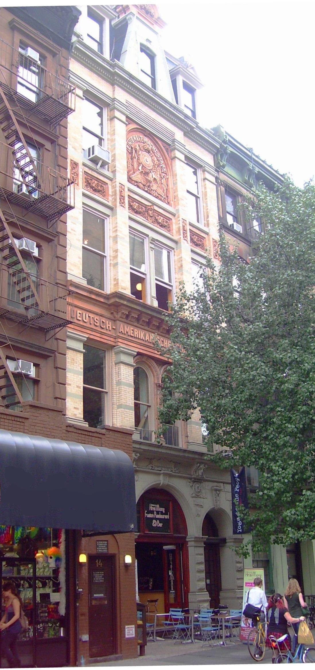 German-American Shooting Society clubhouse and its target-and-rifles ornament in 2010