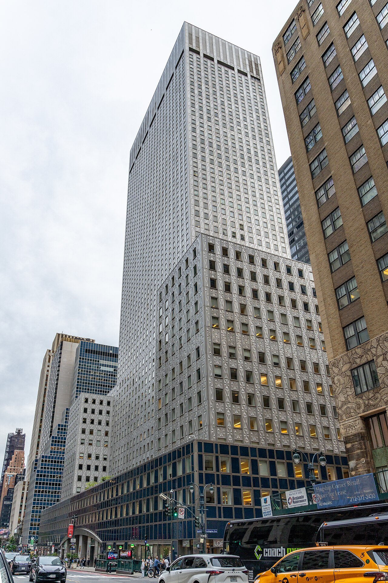 Socony-Mobil Building and its patterned metal walls seen from the street in 2025