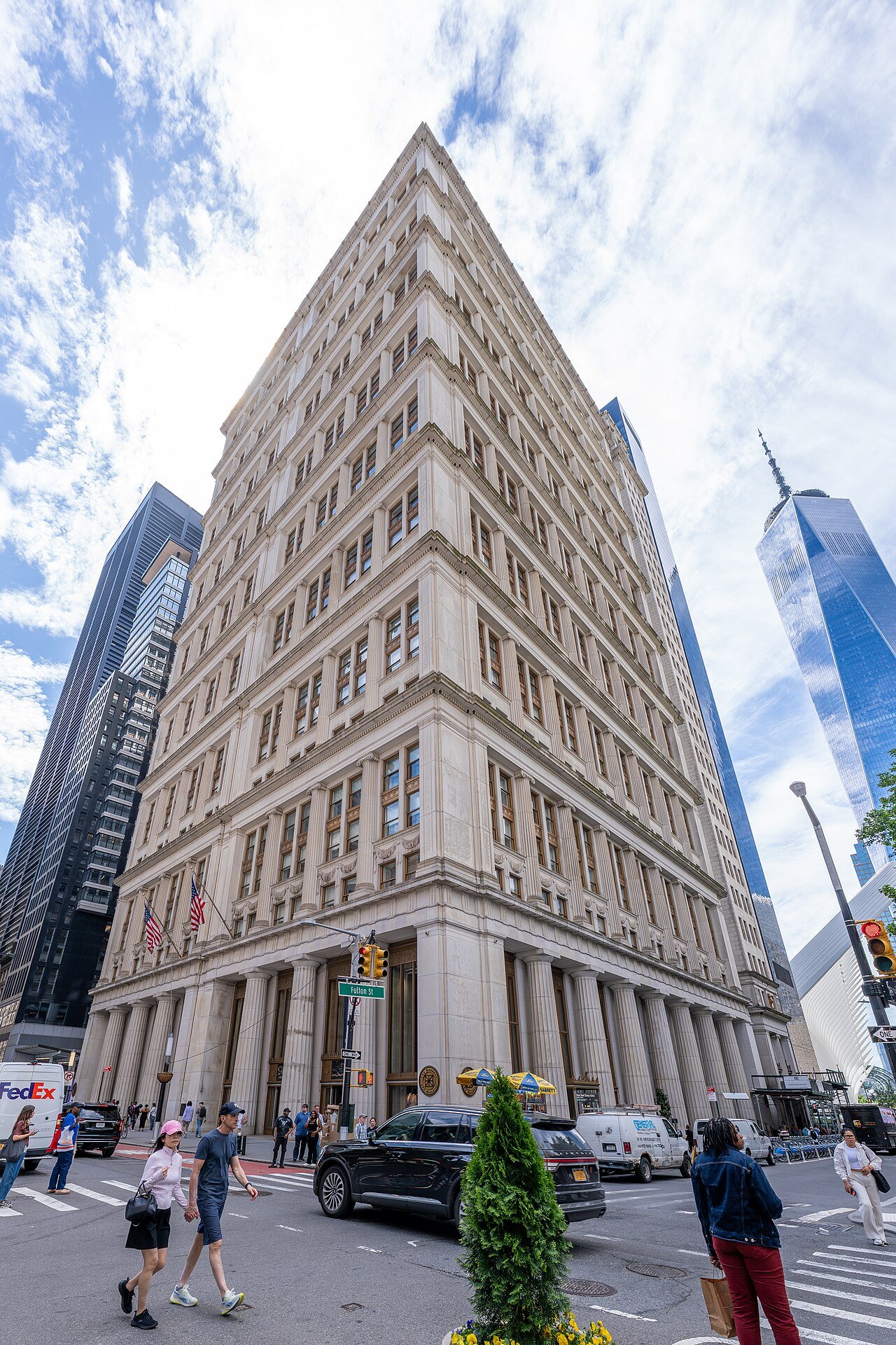 Former AT&T headquarters' columned street facades at 195 Broadway in 2026